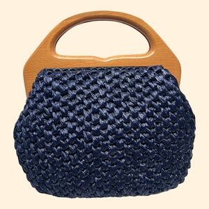 1960s ADY Fashion Imports Japan Vintage Woven Wooden Frame Handbag